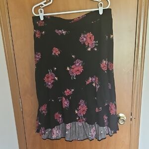 Torrid Black and Pink Ruffled Midi Skirt